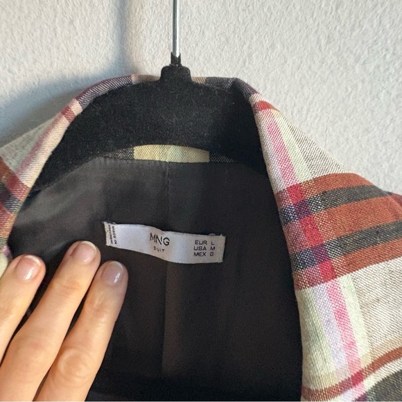 Mango Sz M Linen Blend Plaid Relaxed Double Breasted Academia Blazer - Picture 6 of 10